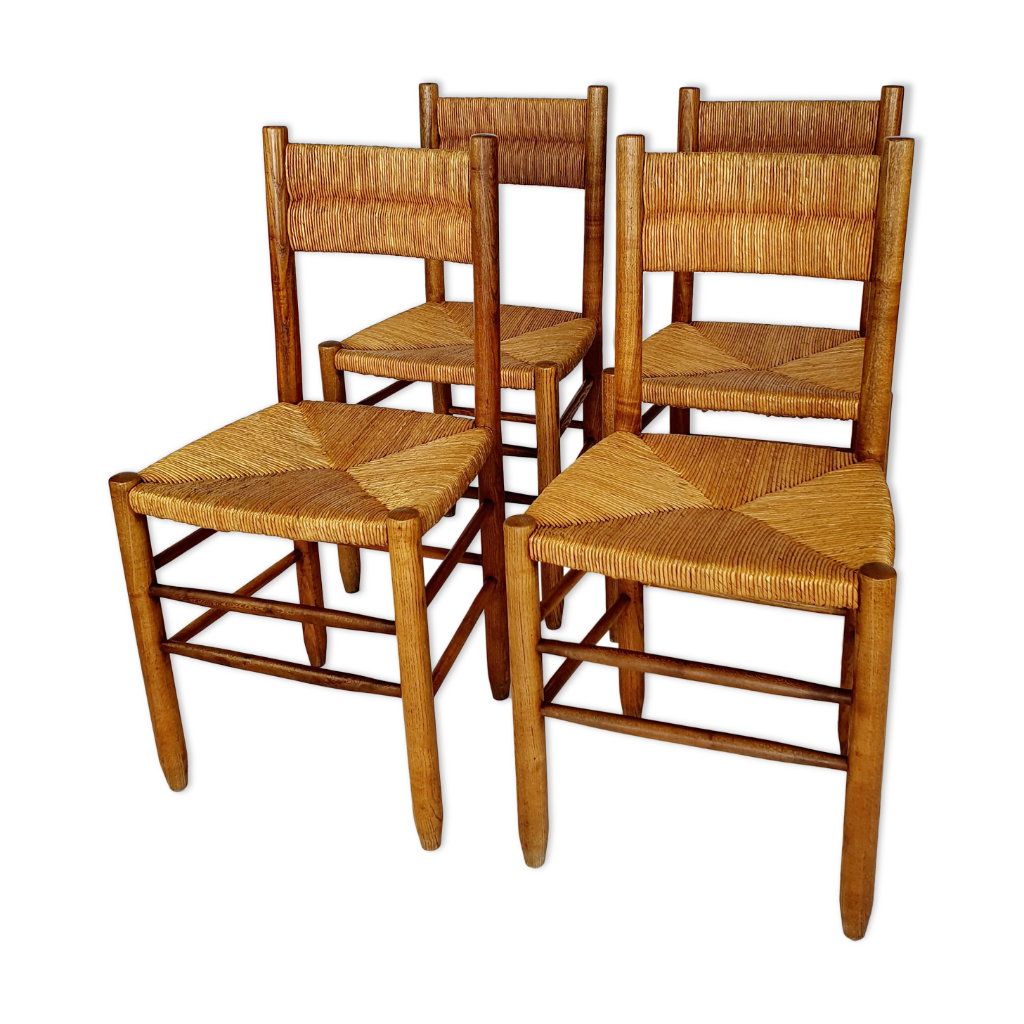 Set of 4 antique chairs, seats and mulched backrests