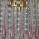 chandelier glass stamps, pink glass drops.