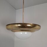 1920 Czechoslovak Art Deco Brass and Opaline Glass Pendant Lamp, Napako 134