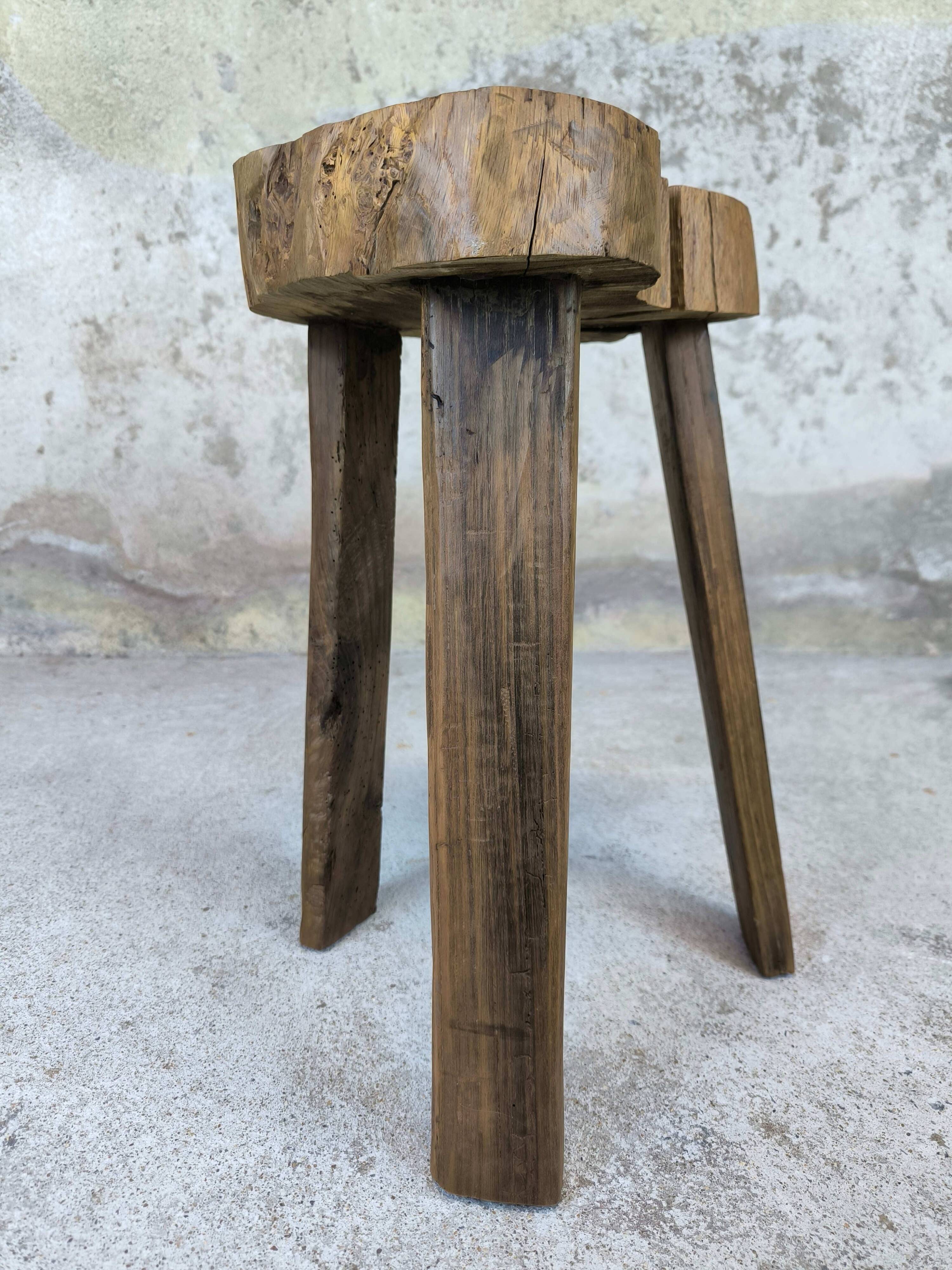 Brutalist wooden tripod stool