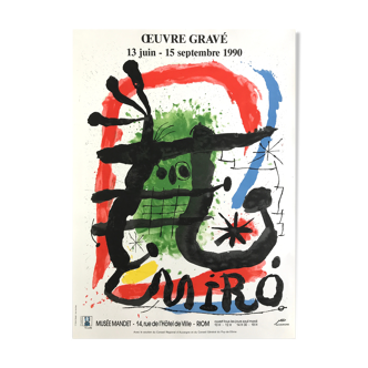 Affiche d'exposition en lithographie joan miro, musée mandet, 1990