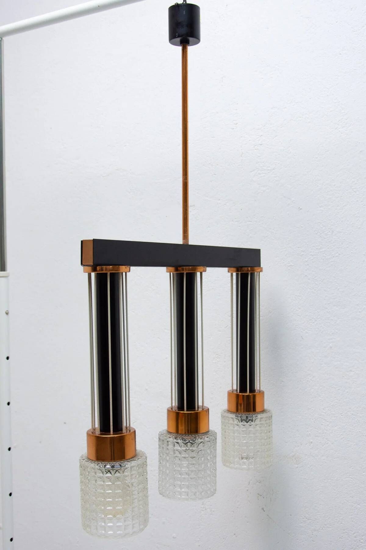 Czechoslovak brutalist light fixture, mid-century ceiling lighting, 1970s