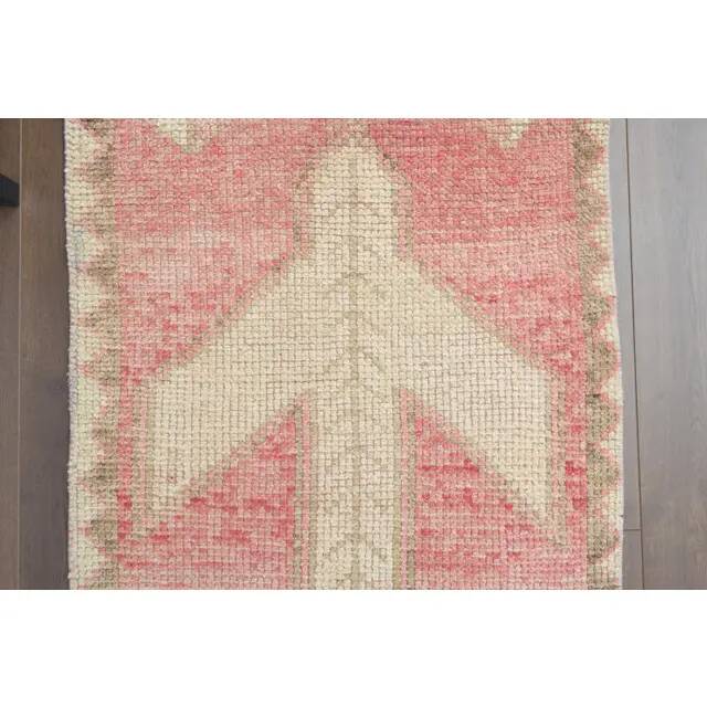 Vintage Turkish Oushak handmade wool cotton pink runner rug 83x310