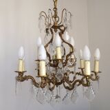 Lustre Cage 12 Lights Art Nouveau Bronze Glass and Crystal 5226