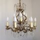 Lustre Cage 12 Lights Art Nouveau Bronze Glass and Crystal 5226