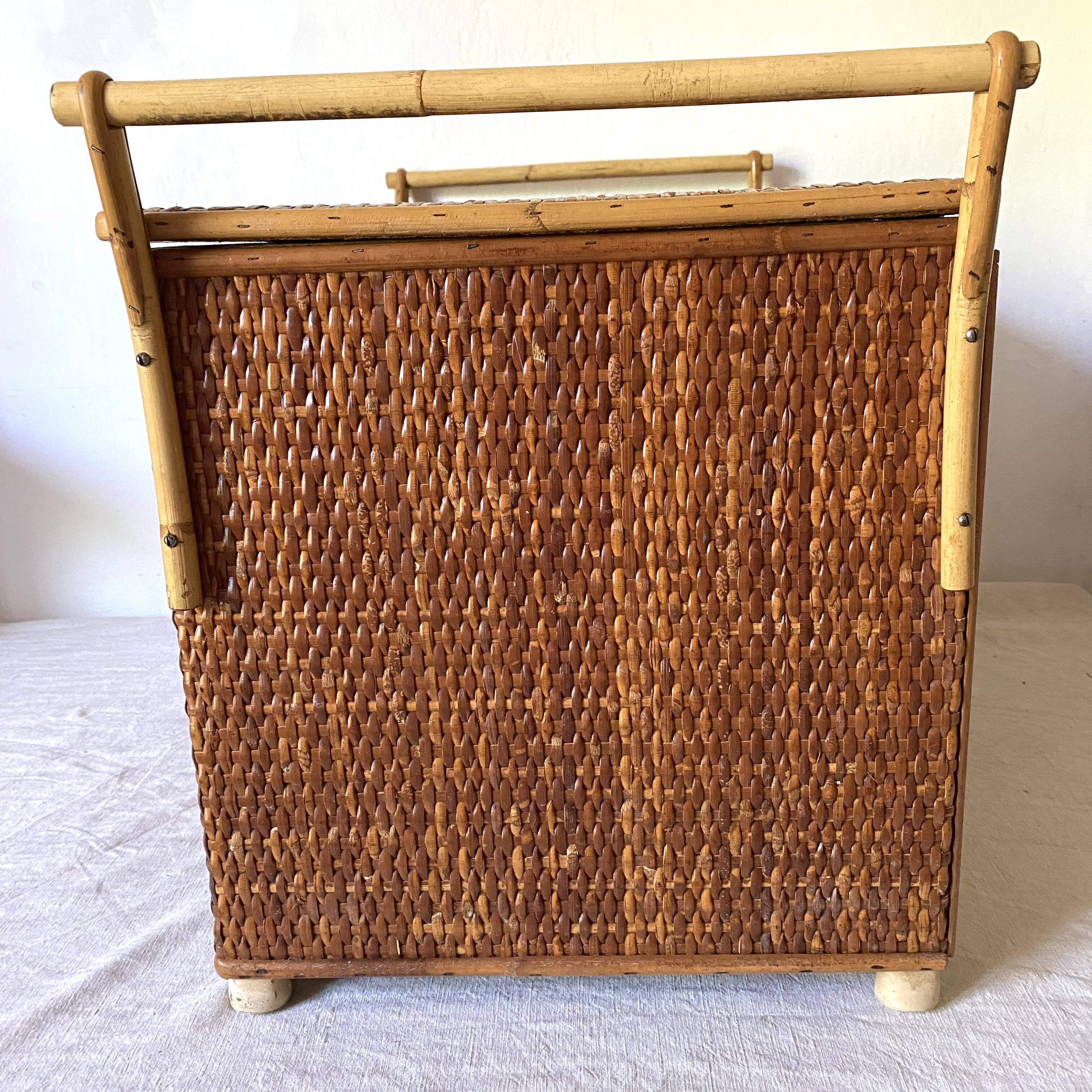 Vintage rattan cane bench chest