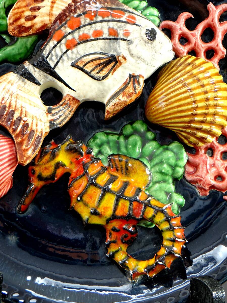 Vallauris, 1950s, Earthenware Plate Decorated With A Fish, A Seahorse And Corals.