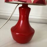 Vintage lamp with glass base and textile lampshade, 1970s