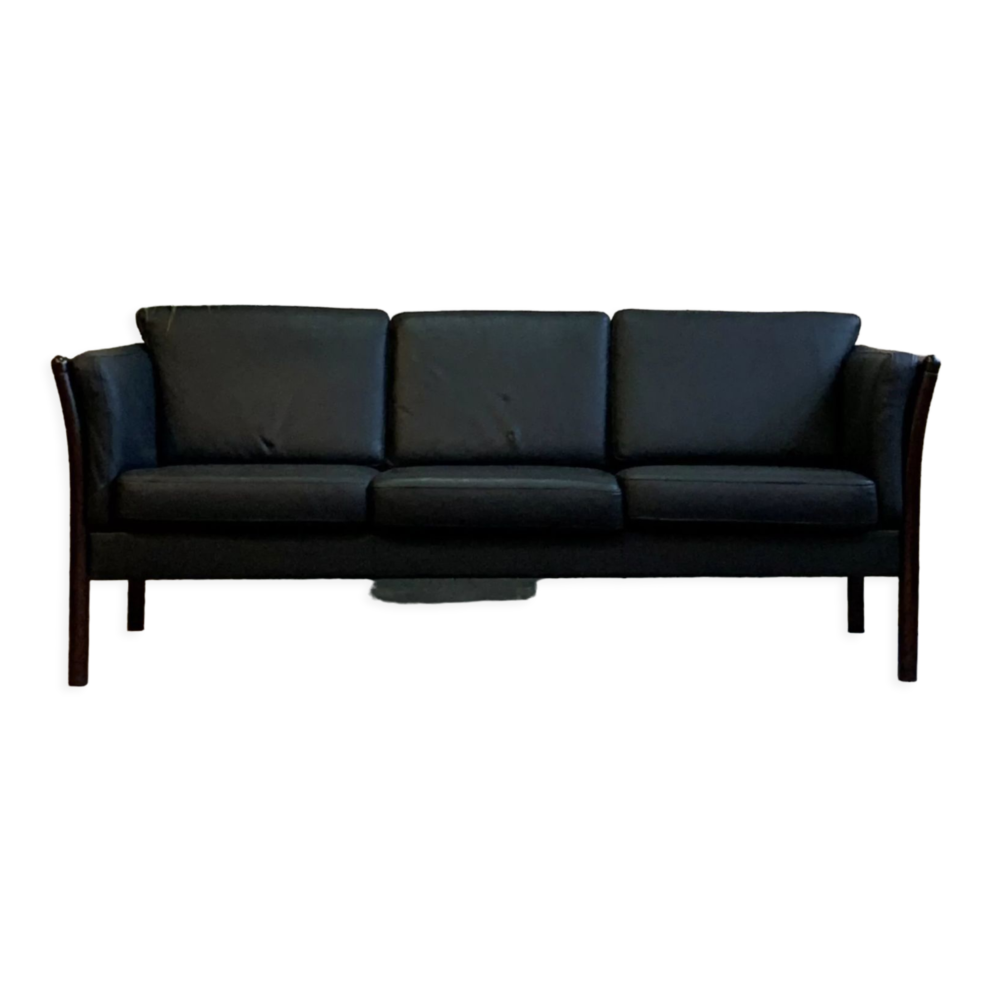 Black 3 seat leather sofa, Denmark 80/90