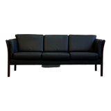 Black 3 seat leather sofa, Denmark 80/90
