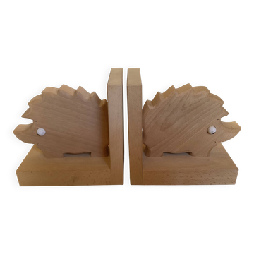 Pair of wooden hedgehog bookends