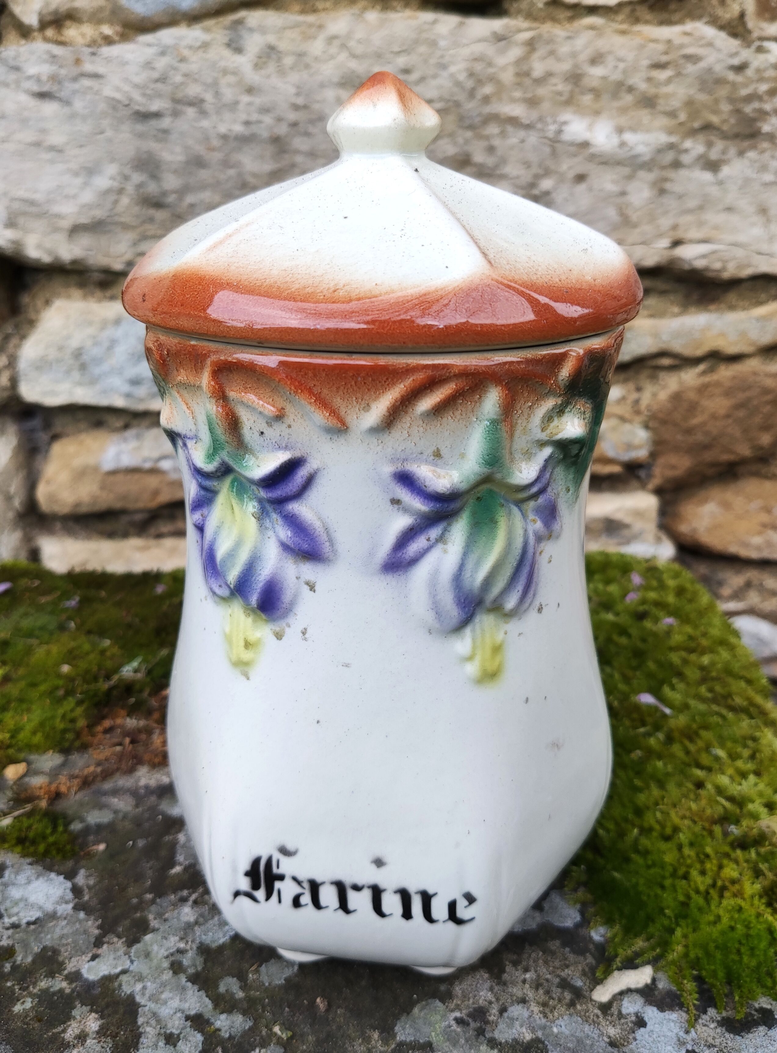 Set of 2 spice jars in art nouveau barbotine 1900