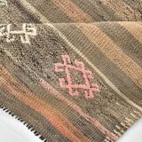 3x12 Brown Mustard Turkish Kilim Runner Rug 101x353Cm