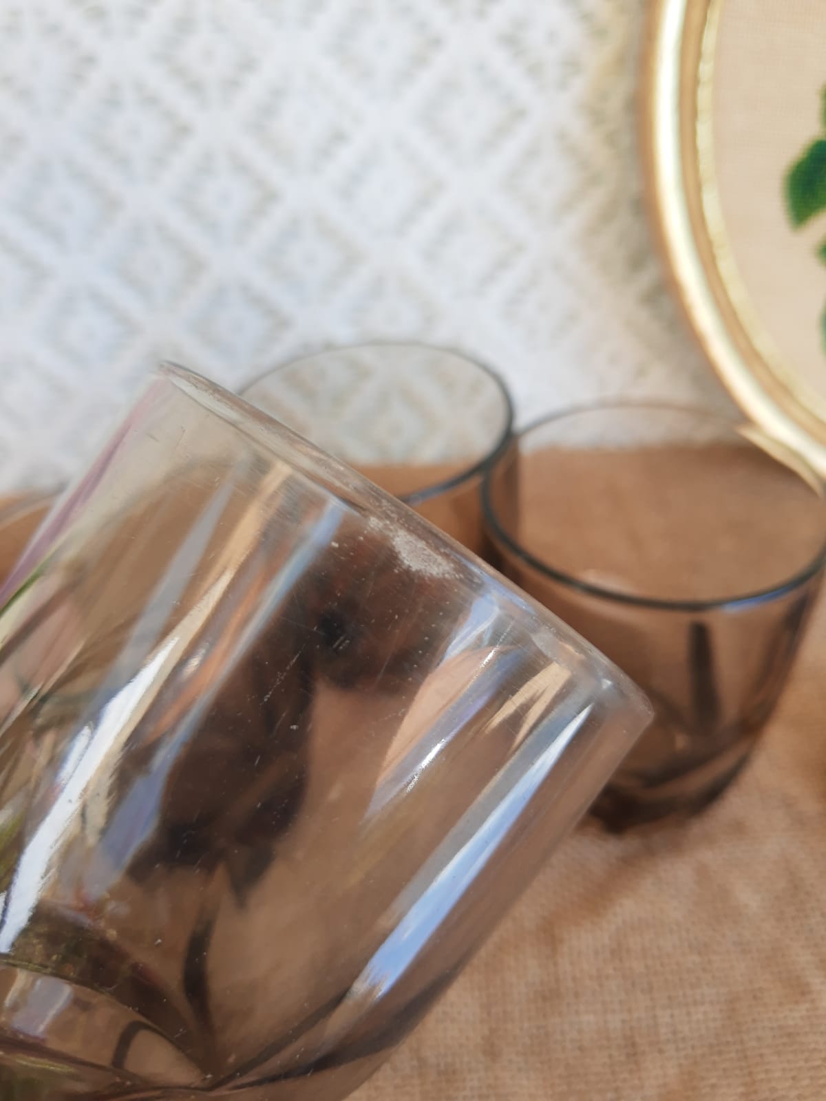 Set of 4 vintage 70s smoked glasses