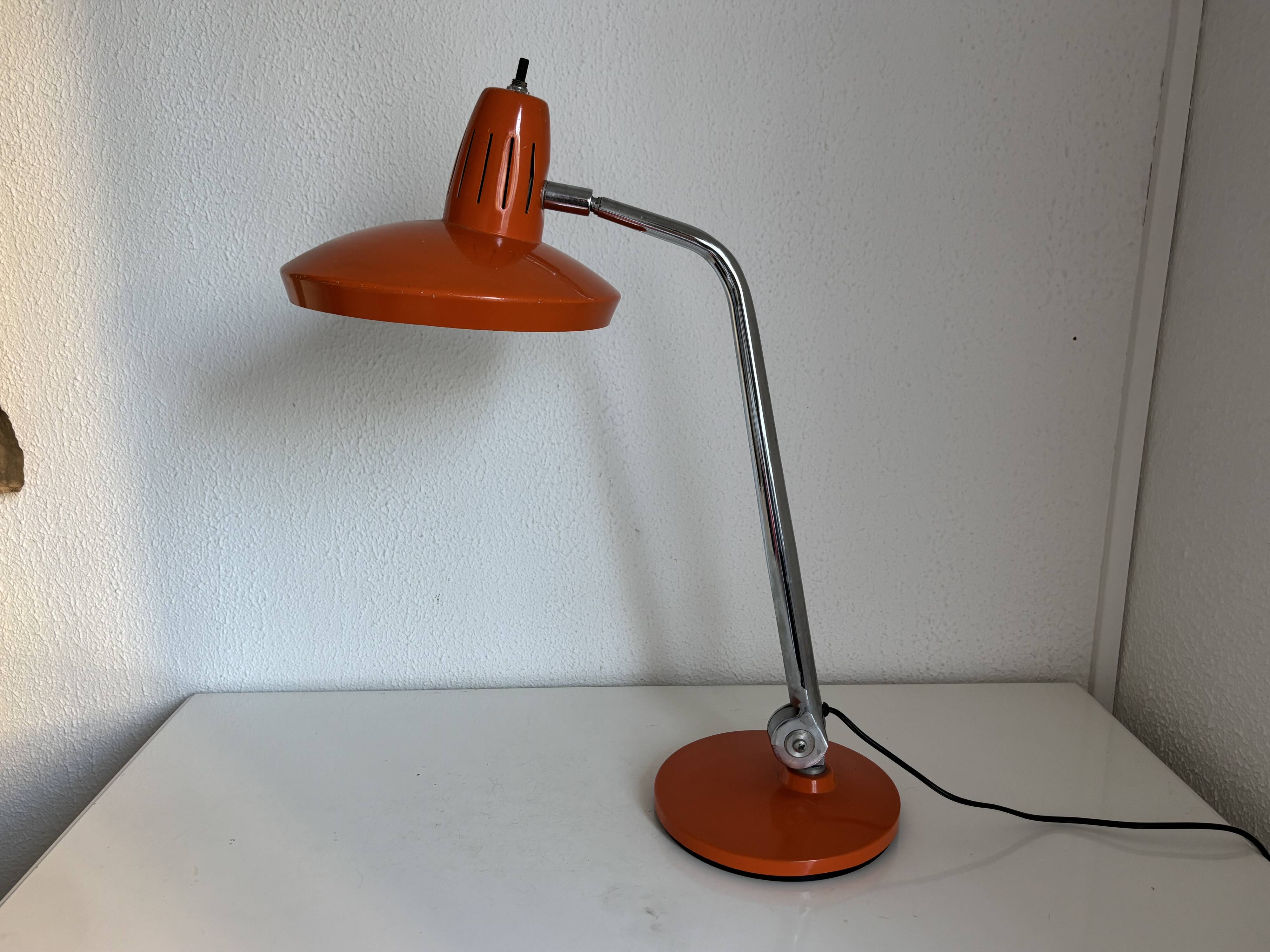 1960s vintage desk lamp Fase Faro Madrid orange - 52 cm