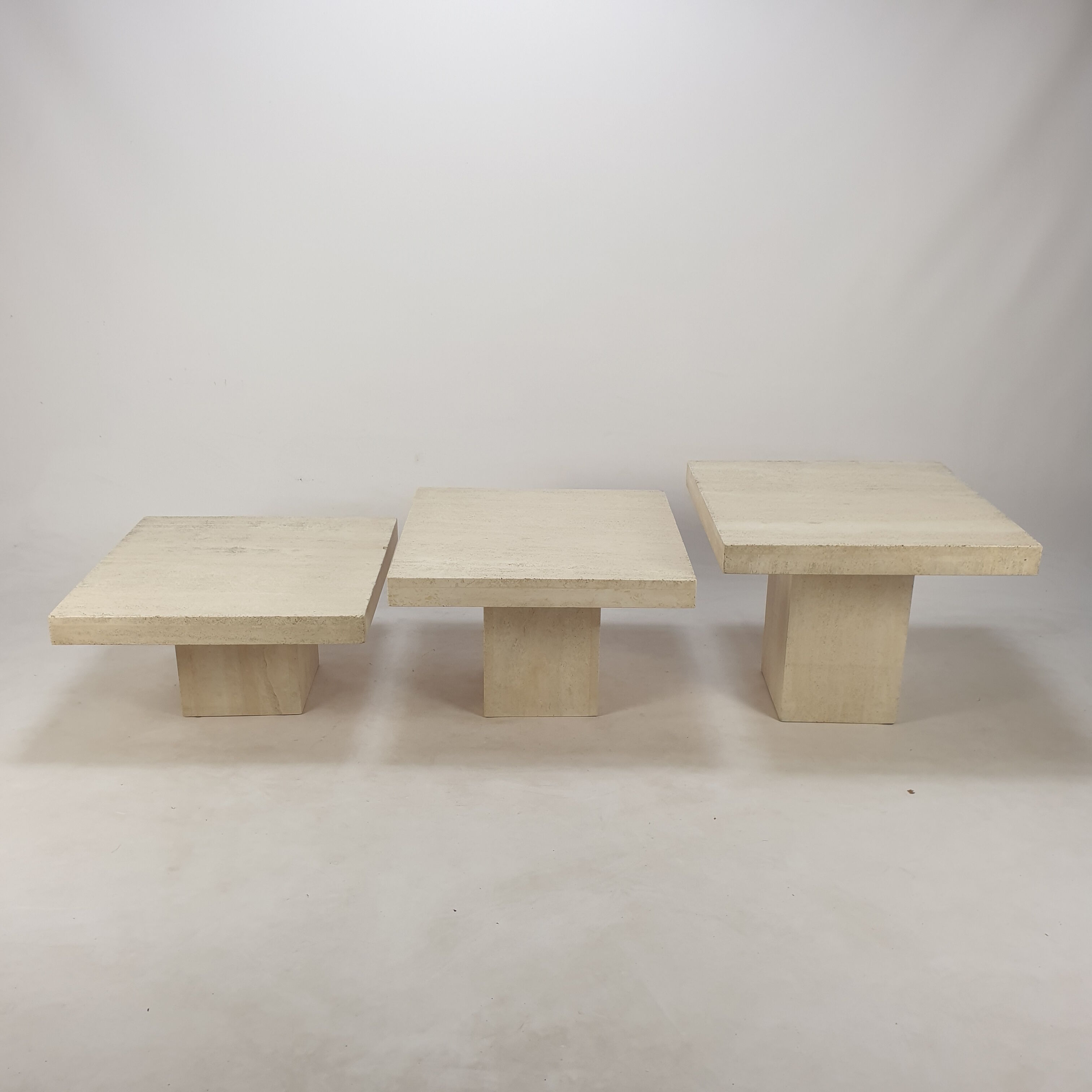 Set of 3 Italian Travertine Coffee Tables, 1980s