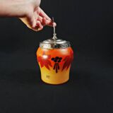 Legras-Montjoye enameled & painted glass biscuit bucket, Art Deco period