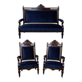 Neo-Renaissance salon set in walnut and blue velvet - 19th century