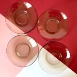 4 Arcoroc coffee cups and saucers in black transparent glass