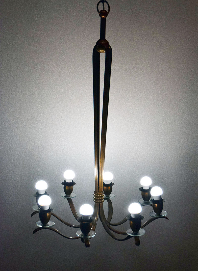 Lustre en laiton du milieu du siècle production italienne, années 1950