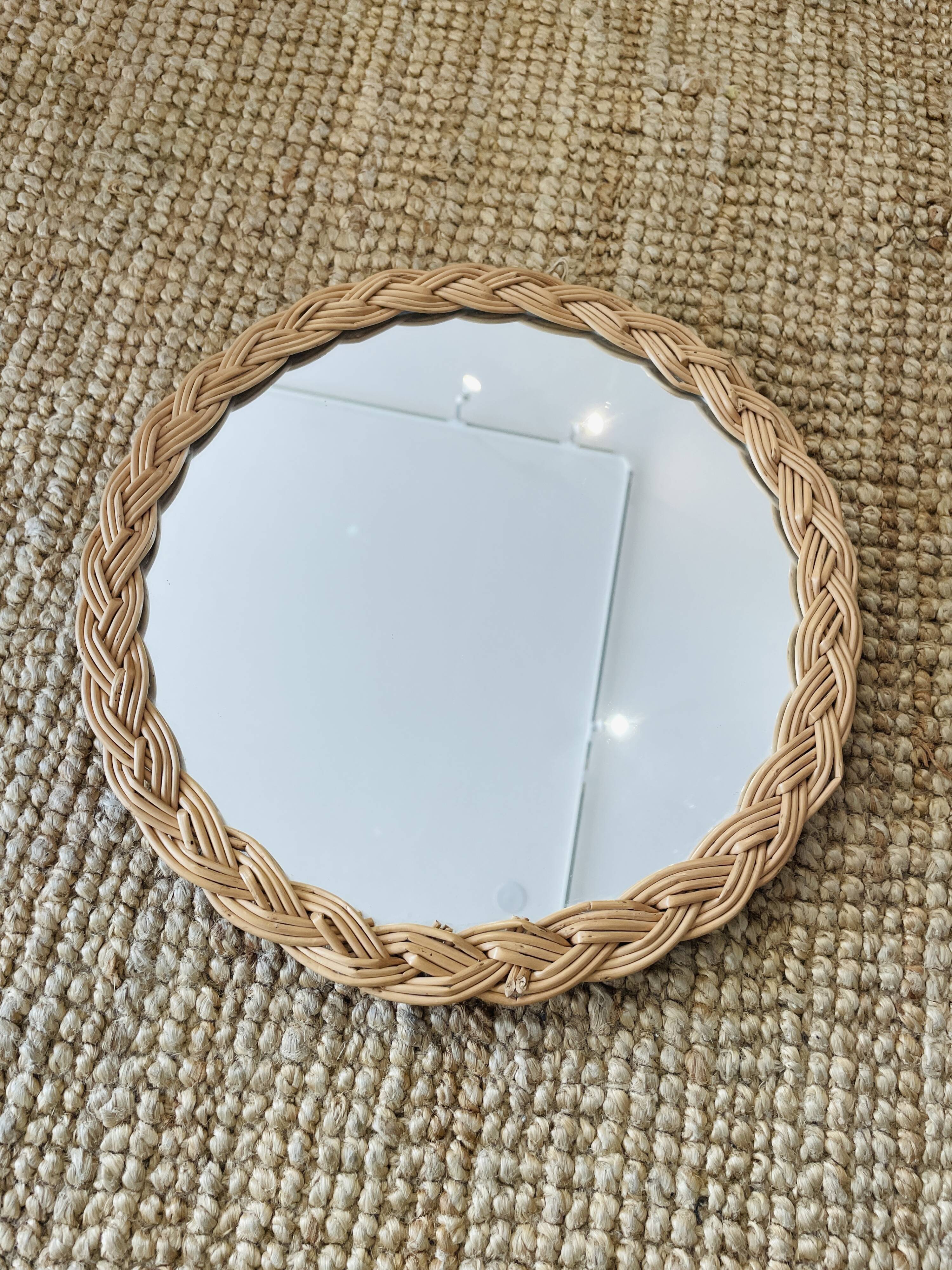 Vintage woven wicker mirror from the 70s