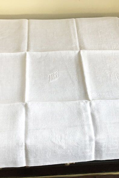 Lot of 10 ancient towels in damascus of lin, cotton, monogram
