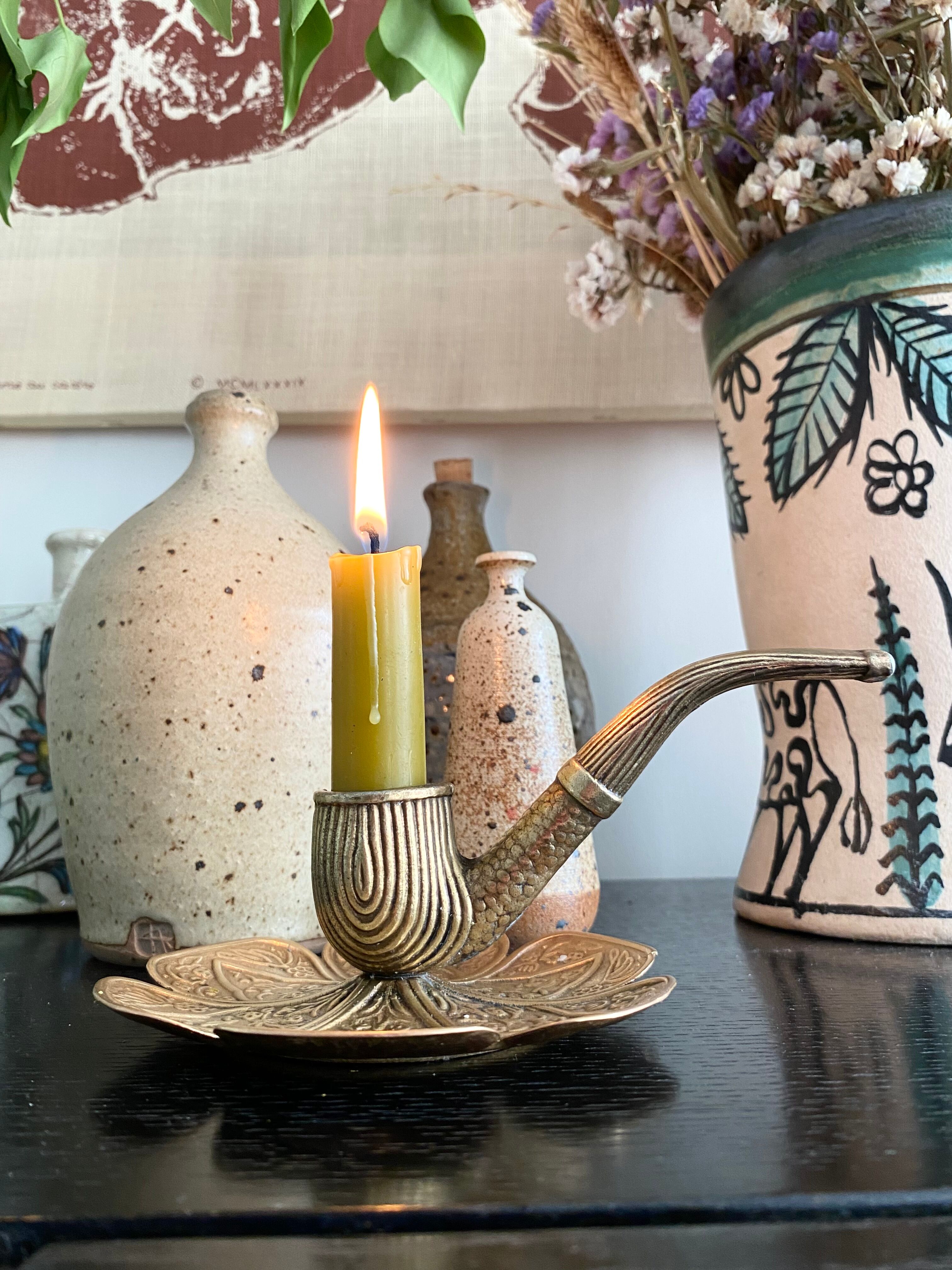 Brass candle holder with handle