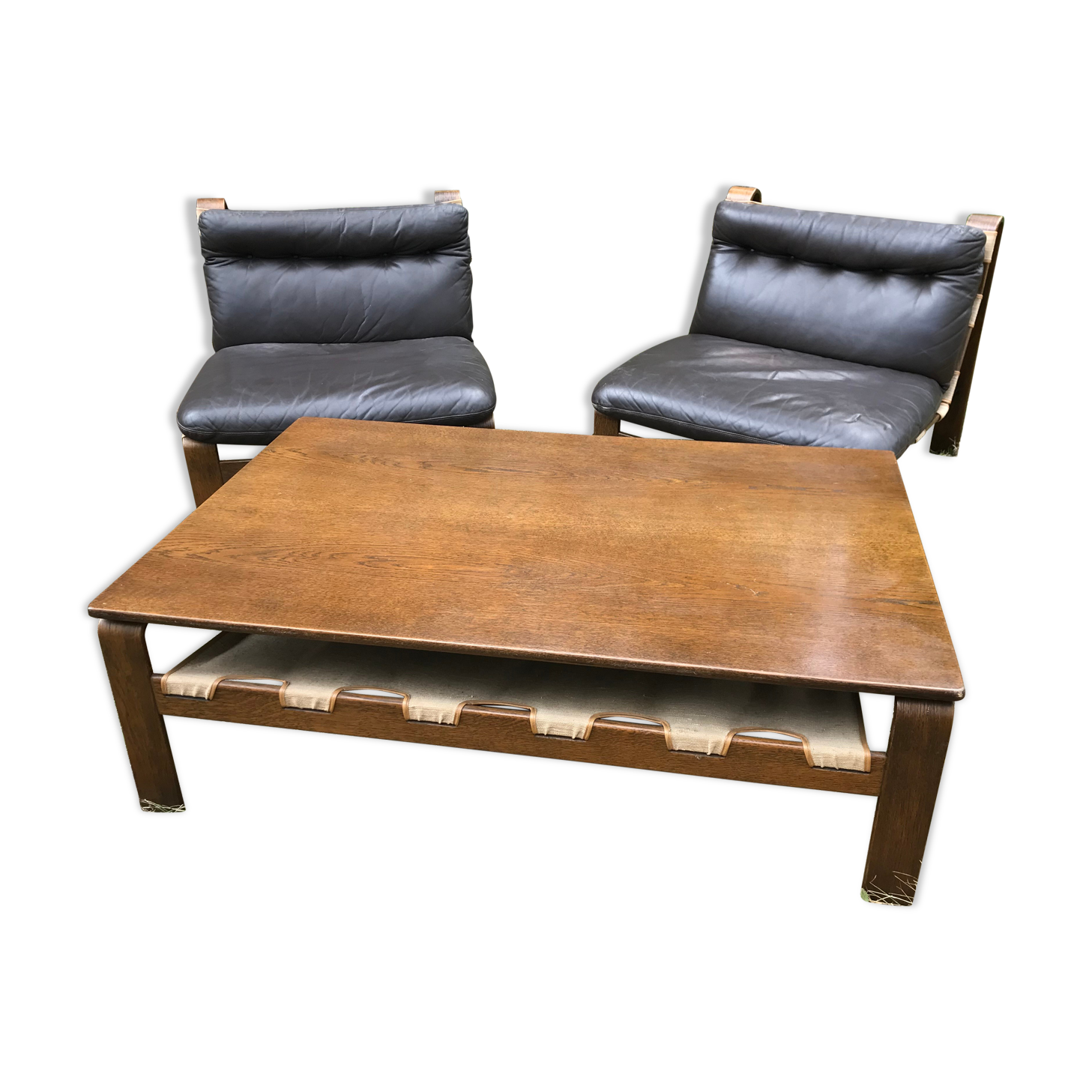 Large rectangular wooden coffee table by Carl Straub 60s