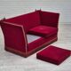 1970s, Danish drop arm "Spanish" sofa, original condition, cherry red furniture velour.