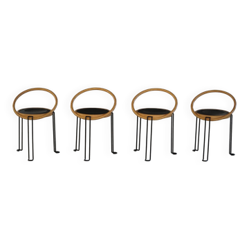 Set of 4 sculptural dining chairs "Oblado" by Børge Lindau, modern Scandinavian, 1980.