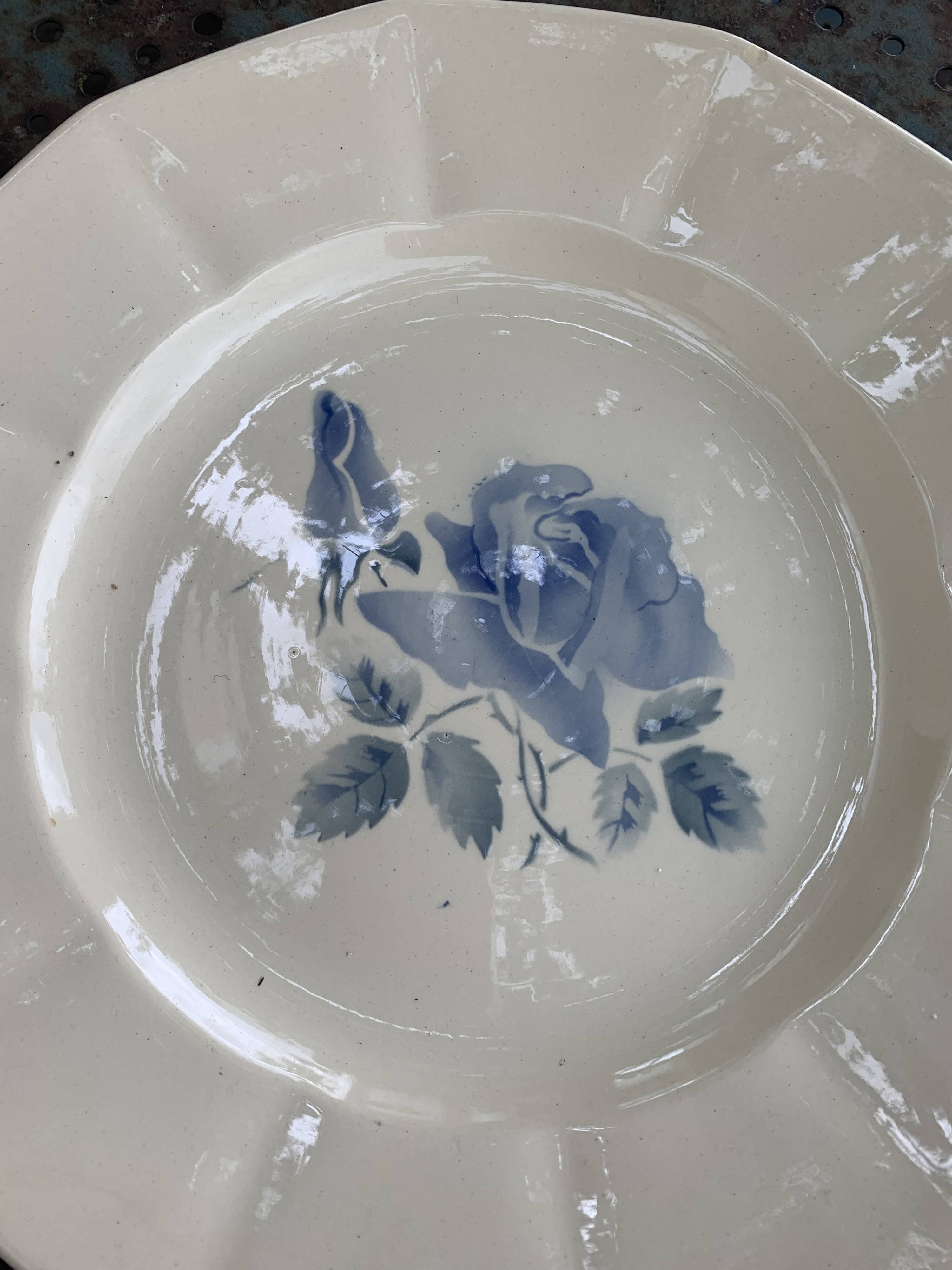 Digoin France cake dish with antique blue rose pattern
