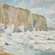 René leverd: waves against the cliffs, original signed watercolor