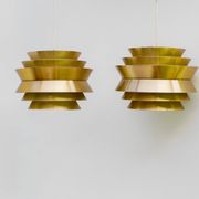 Brass-coloured metal pendant Trava lamps by Carl Thore, Sweden from Granhaga Metallindustri, 1960s, set of 2