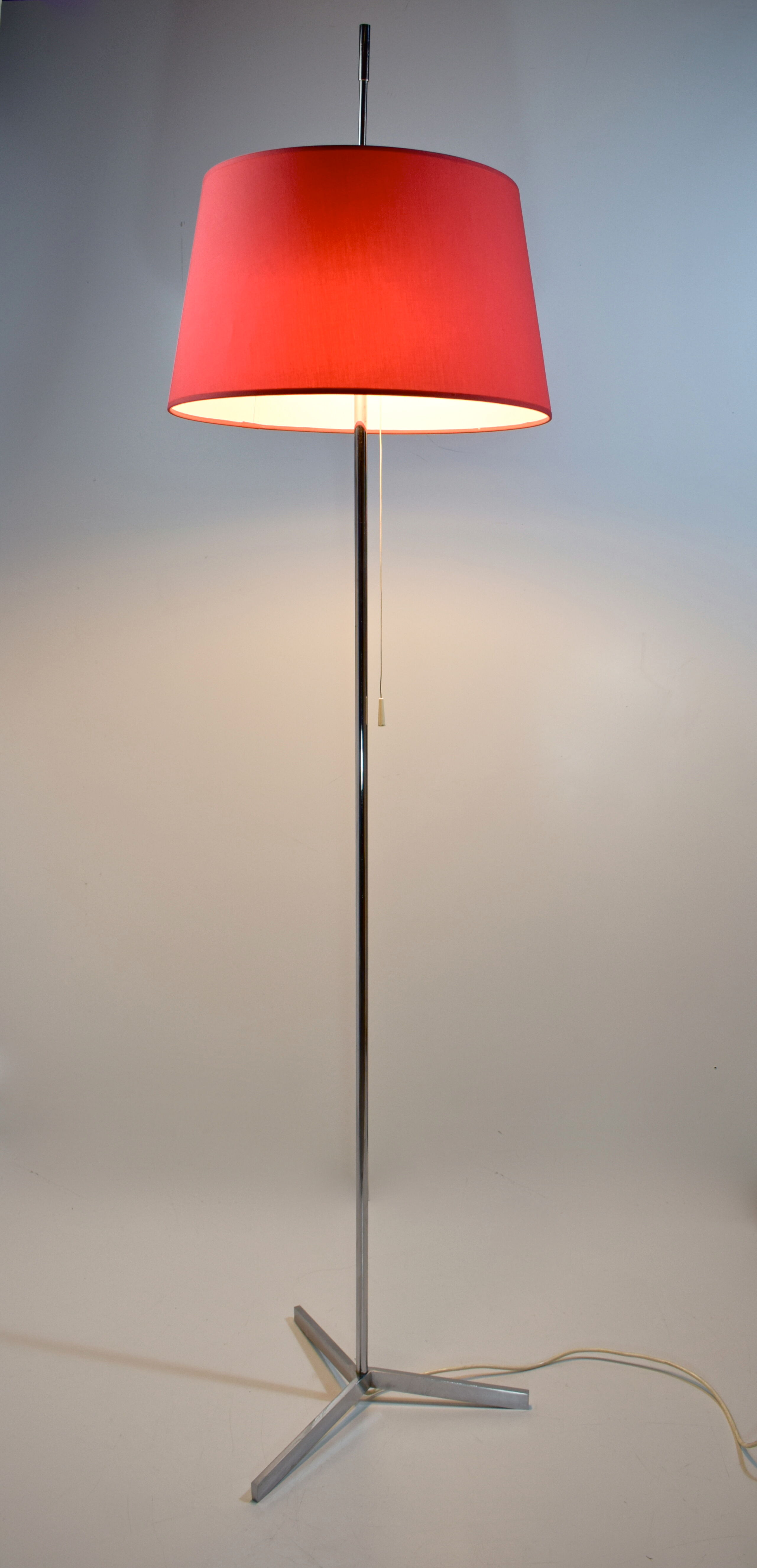 1960 chrome lamppost and red lampshade, double lighting