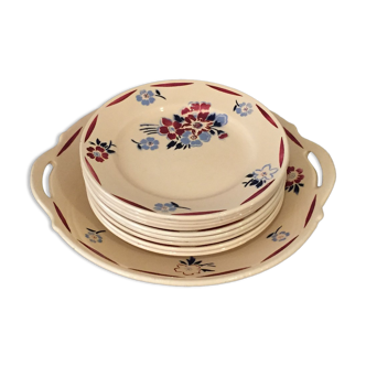 Pie cake dish with 9 dessert plates model evreux k&g luneville