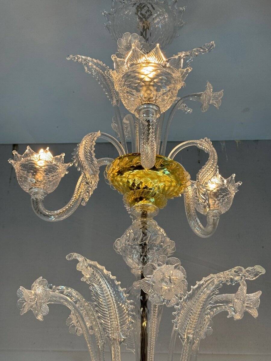 Murano Glass Venetian Chandelier, Colorless, Three Levels of Light