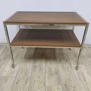 Mobile side table, brown, veneer, chrome-plated steel, Germany, 1970s.