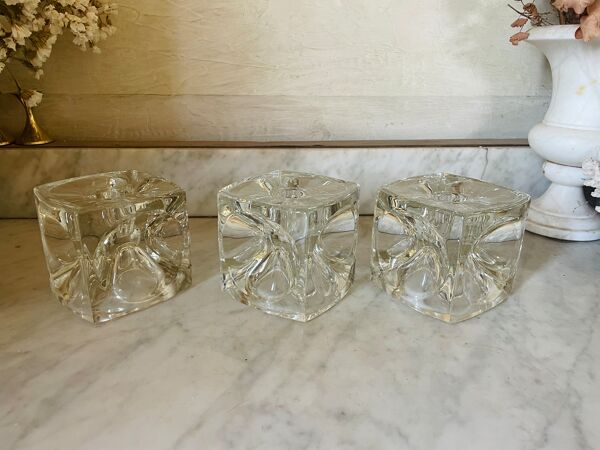 Bougeoirs ''Ice Cube'' en verre massif attribués à Peill & Putzler - All