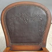 Lot 6 Art Deco chairs in Walnut style Louis XVI seat leather decorated with roses