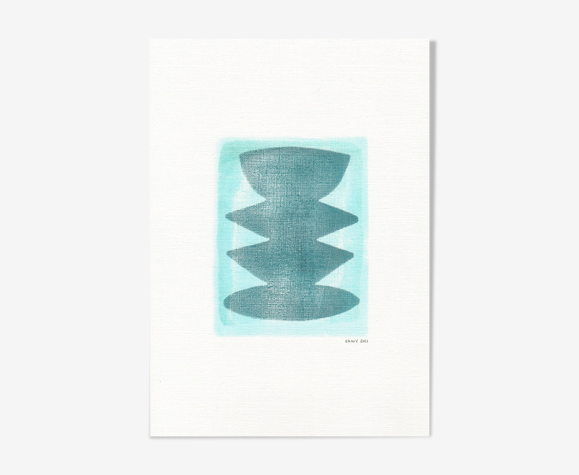 Peinture sur papier • illustration abstraite bleu turquoise • signée Eawy