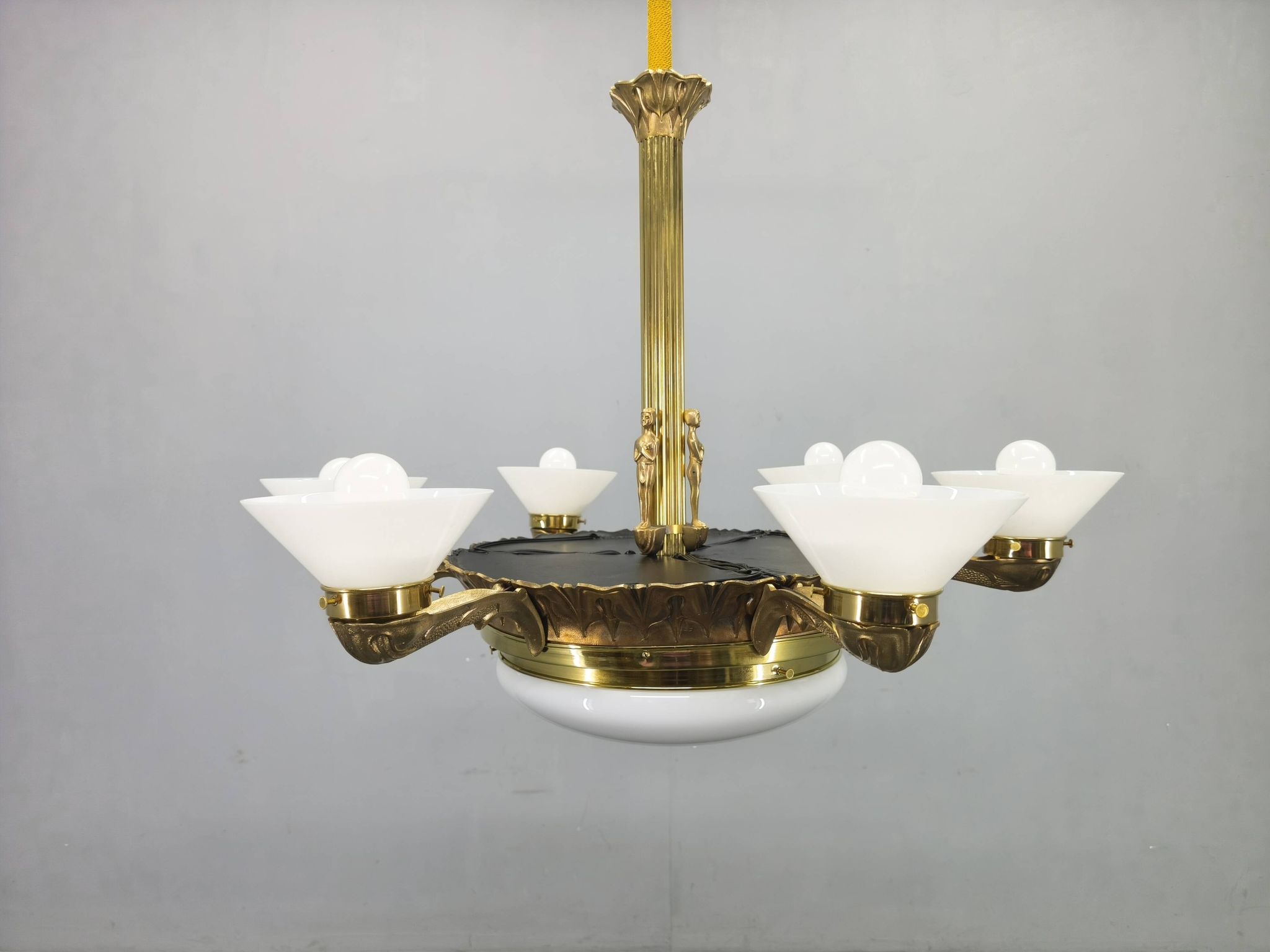 Art Deco chandelier with glass shade, Czechoslovakia, 1930s