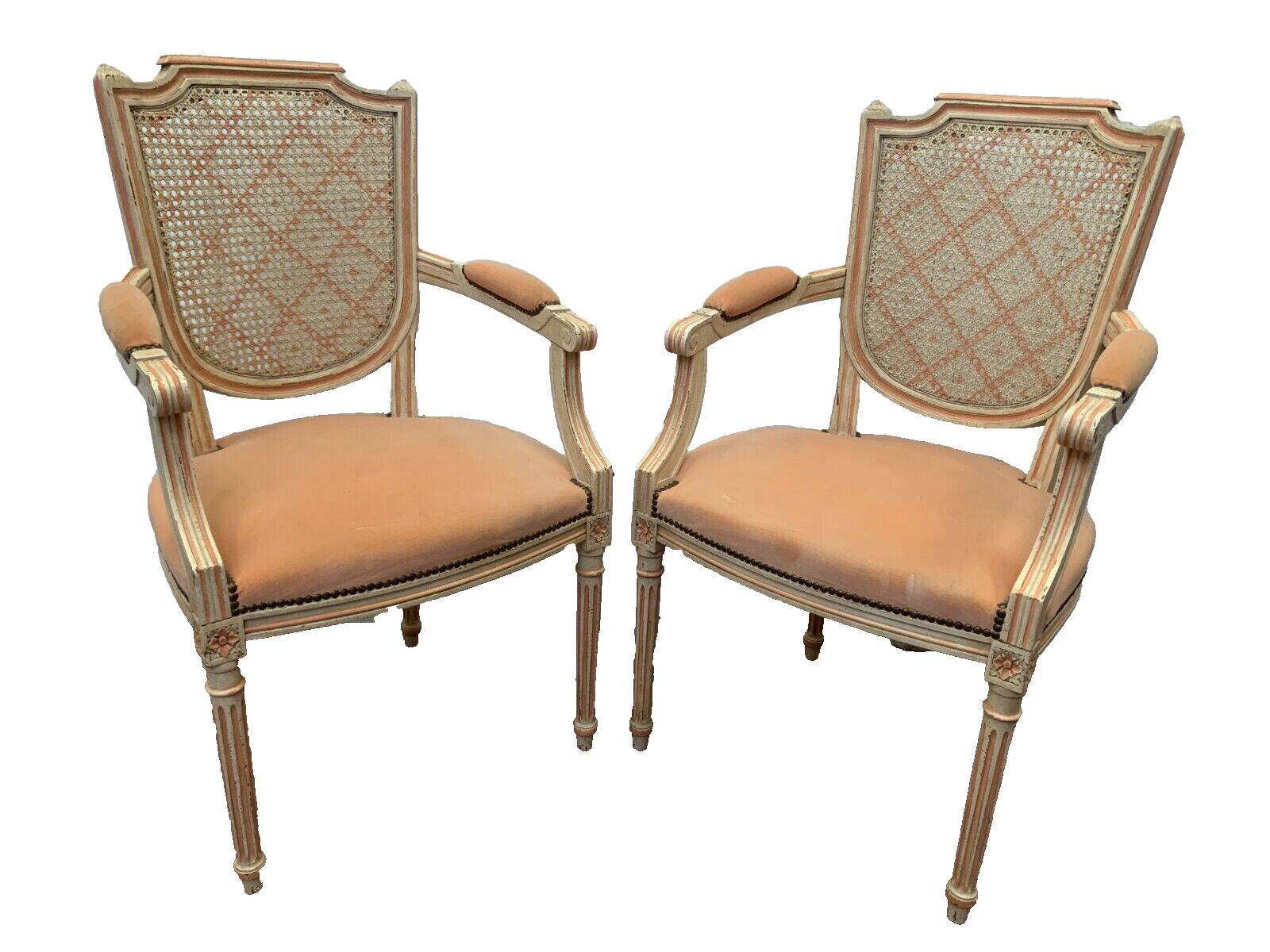 Pair of Louis XVI style armchairs in 20th century patinated beech