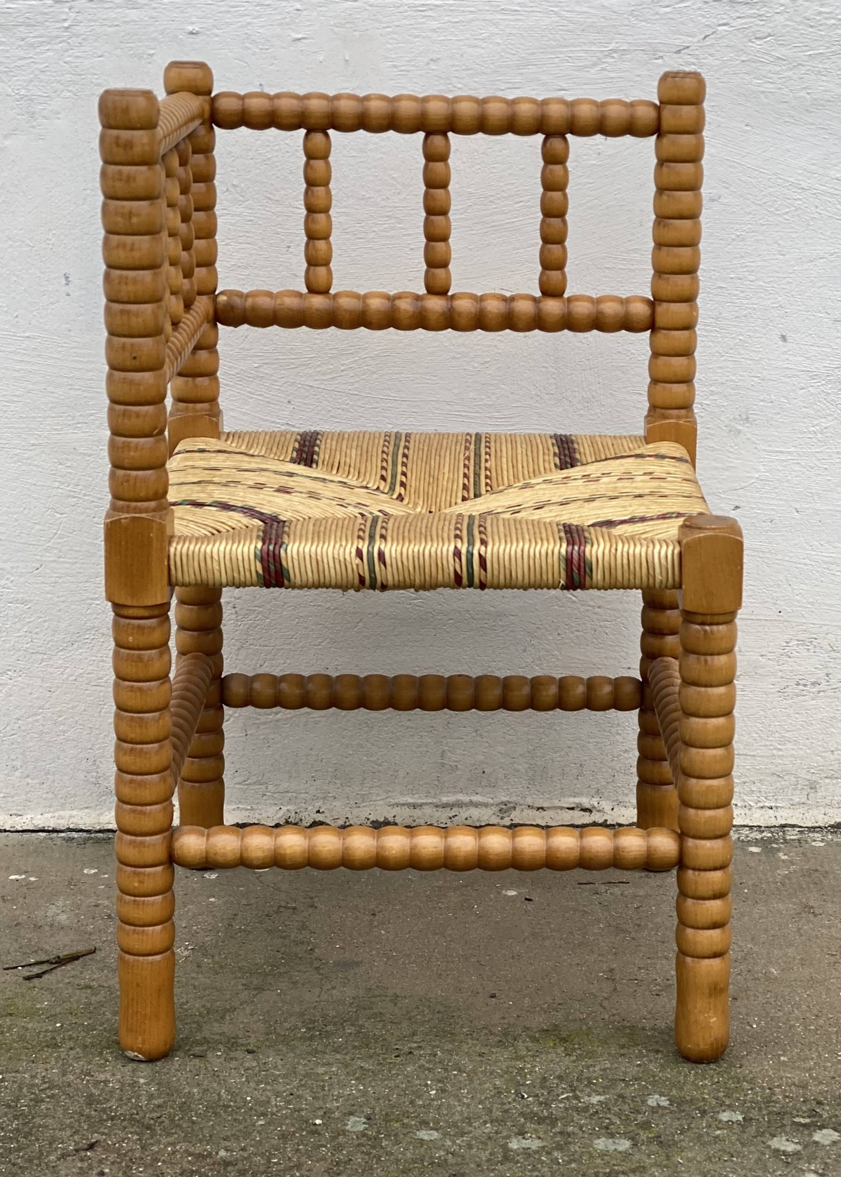Art Deco turned wood straw corner armchair