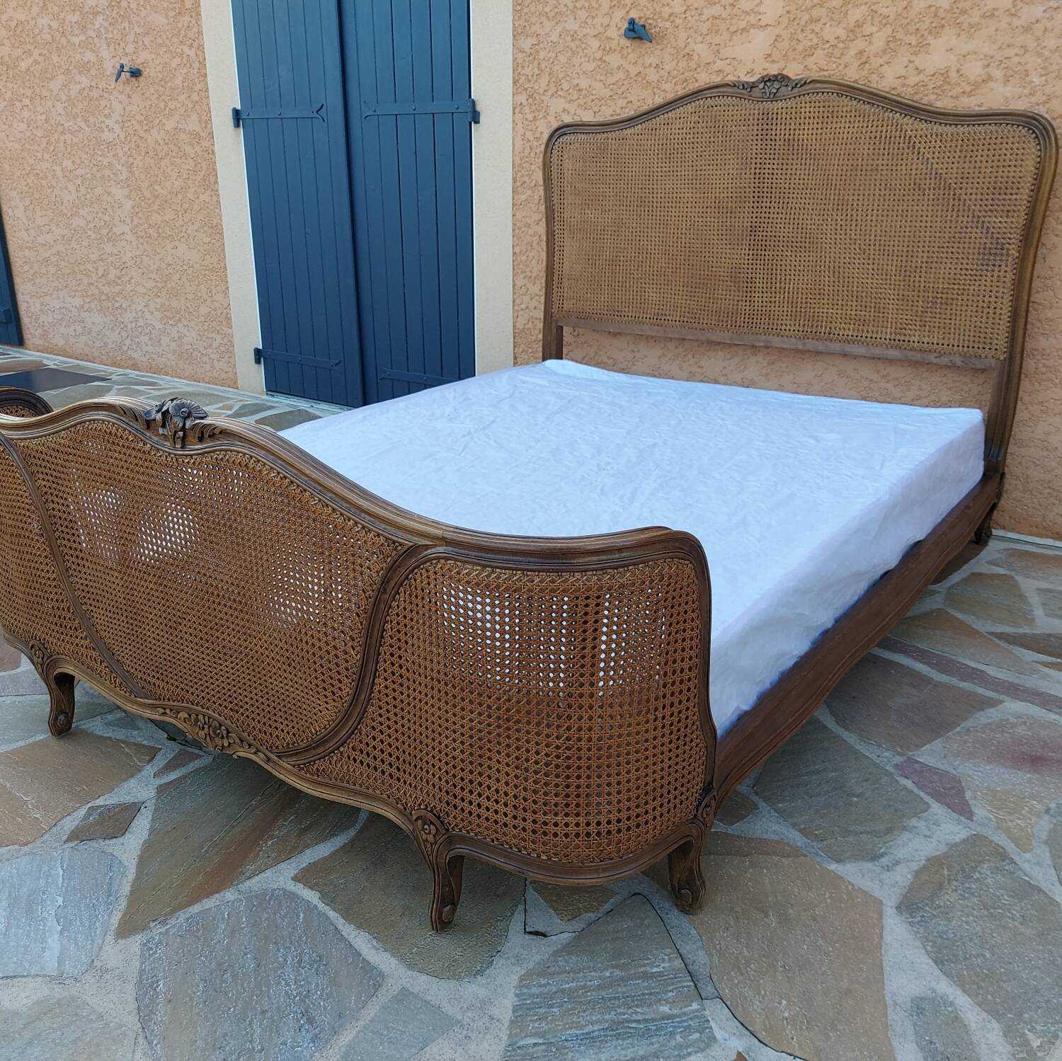 Louis XV style double cane basket bed, mid-20th century