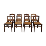 Series of 8 vintage bistro chairs early 20th wood and straw