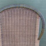 Chaise longue debut xx° in rattan, wicker and wood