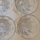 4 old conical liquor glasses cut with 10 flat ribs with faceted sides