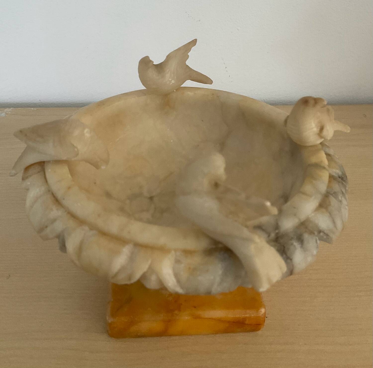 Vintage alabaster bird bath trinket dish
