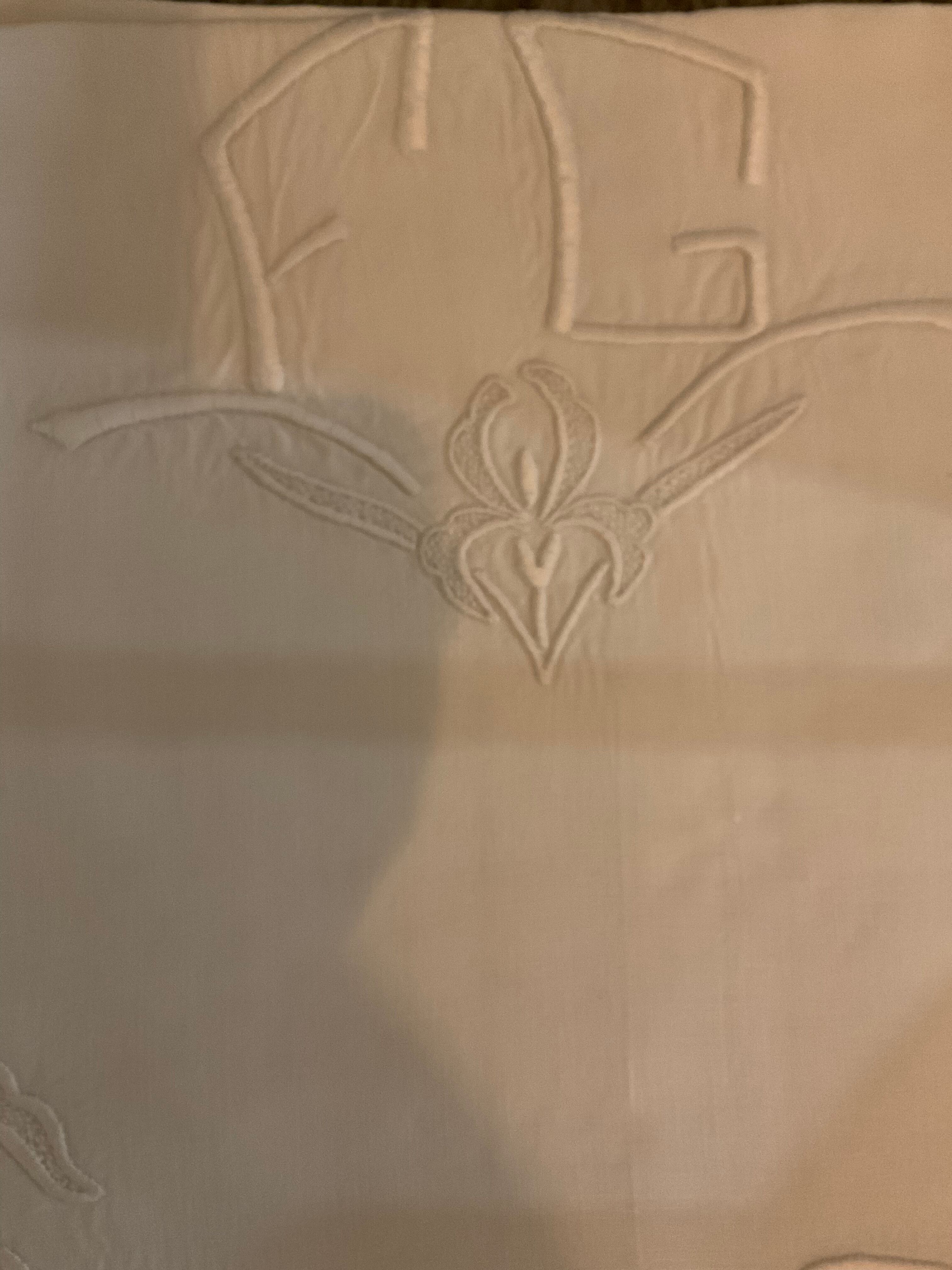 Old embroidered sheet. FG and embroidered flowers.232x315