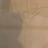 Drap ancien brodé FG et fleurs brodées, 232x315cm